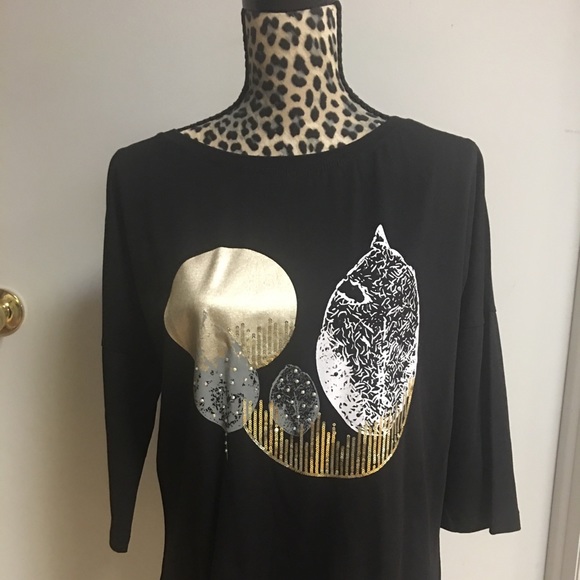 MEGI Collection black embellished top size L - Picture 1 of 6